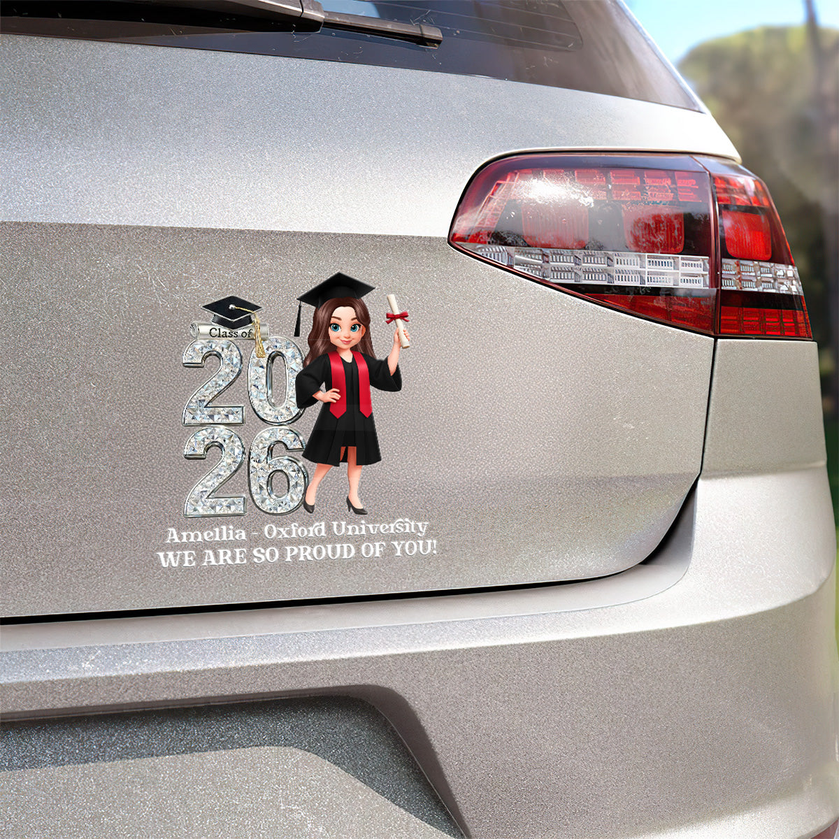 Personalized Graduation Sticker Decal Class of 20 26 Girl Holding Diploma Proud Message Unique Gift