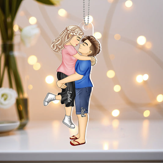 Romantic Couple Kissing - Personalized Acrylic Car Hanger for Anniversary Gift