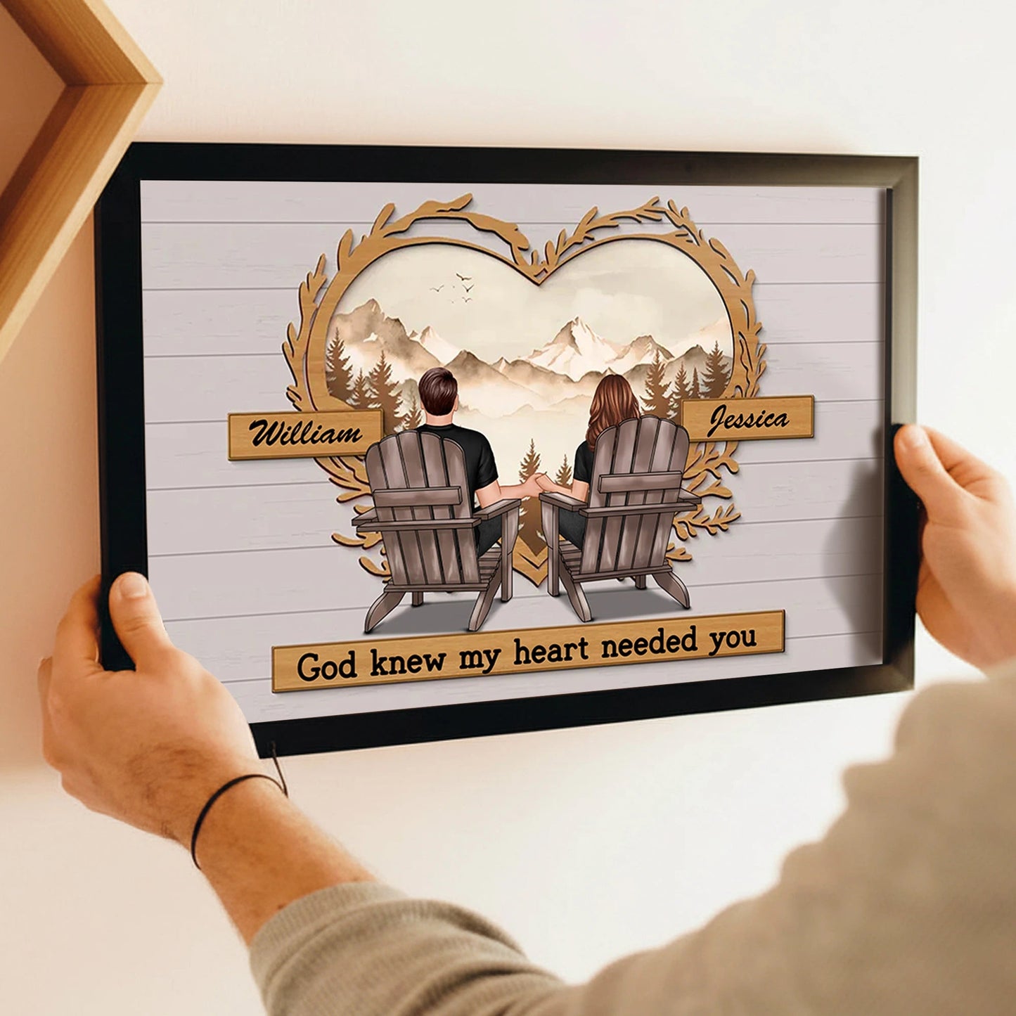Couple Mountain View Poster – “God Knew My Heart Needed You” wall art, a perfect romantic gift for couples