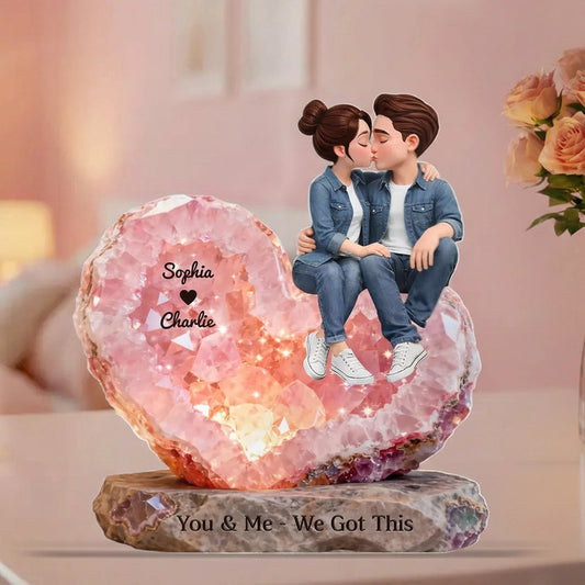 Personalized Shaped Acrylic Block Plaque, Kissing Couple Rose Quartz Heart Decor, You & Me We Got This Unique Gift
