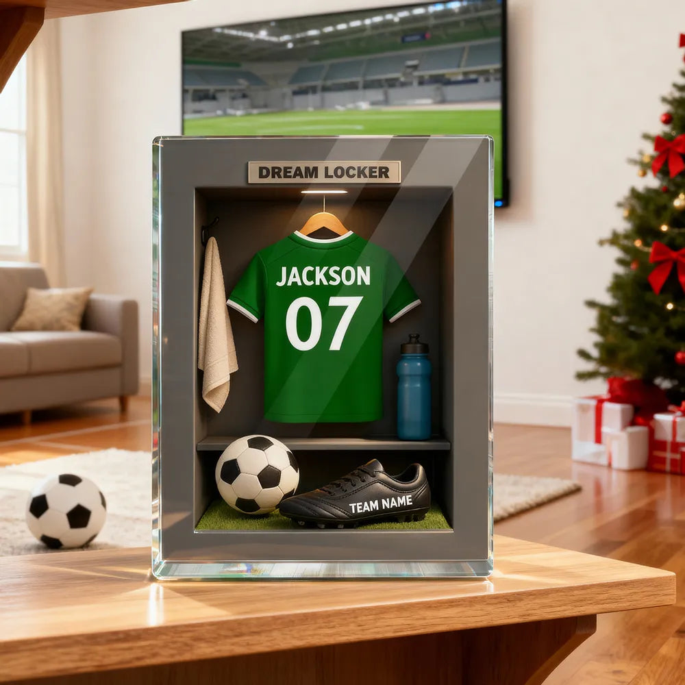 Rectangle Acrylic Block Plaque Personalized Dream Locker Soccer Jersey Scene, Sentimental Display Gift for Soccer Lovers and Families