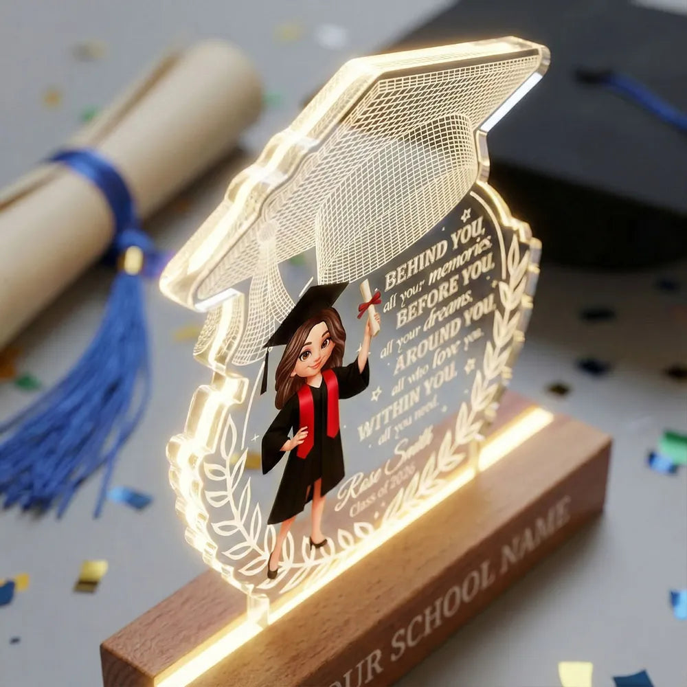 Shaped Acrylic Block LED Plaque Graduation Cap Quote, Warm Glow Desk Decor, Unique Creative Gift For Senior Grad