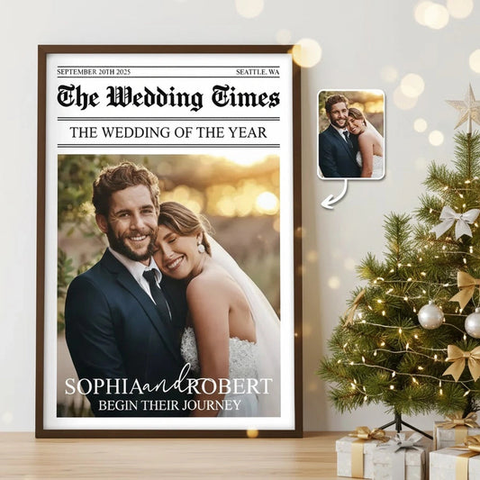 Personalized Wedding Poster Newspaper-Style Custom Photo Wall Art Gift for Newlywed Couple, Unique Keepsake Gift