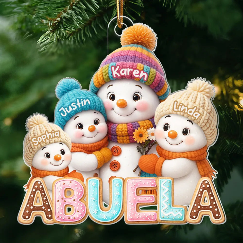 Personalized Acrylic Ornament For Grandma With Cute Snowman Grandkids, Heartwarming Christmas Gift & Festive Decor