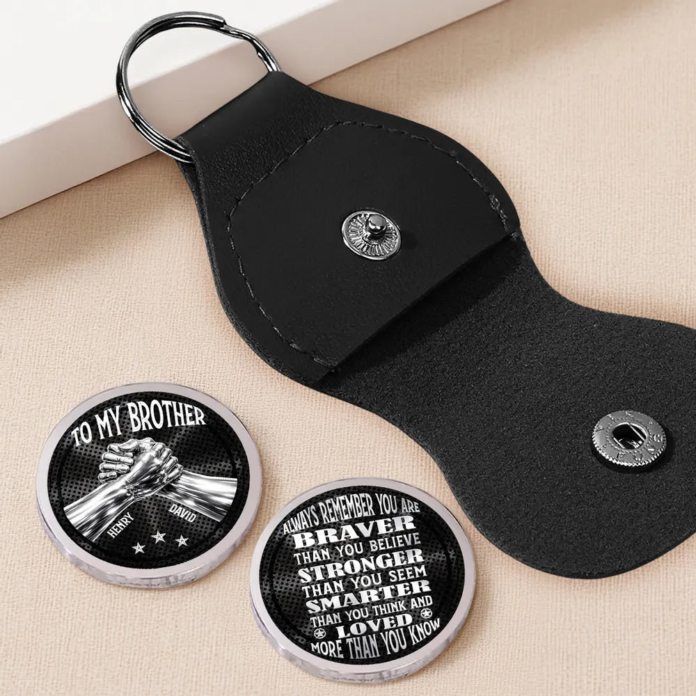 Pocket Hug for Brother with Brave Stronger Smarter Loved Quote, Personalized Keepsake Gift, Small Comfort Token to Carry Daily