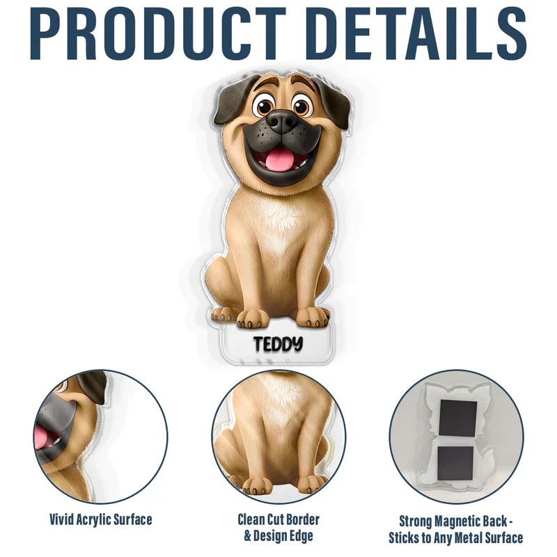 Personalized Acrylic Fridge Magnet with Cute Cartoon Pets, Colorful Kitchen Decor, Unique Gift for Dog & Cat Lovers