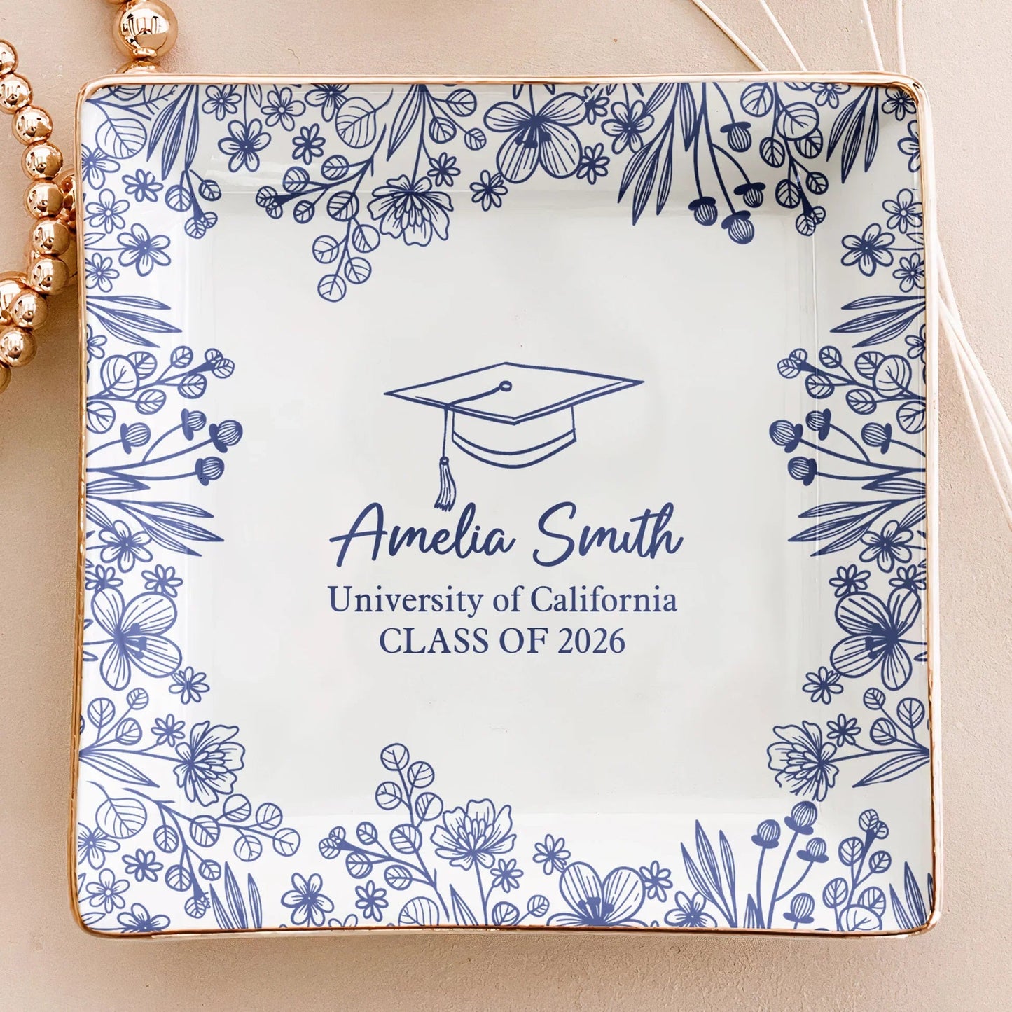 Graduation Keepsake Jewelry Dish, Personalized Name Style Tray for Daily Rings, Sweet Sentimental Gift for Grads