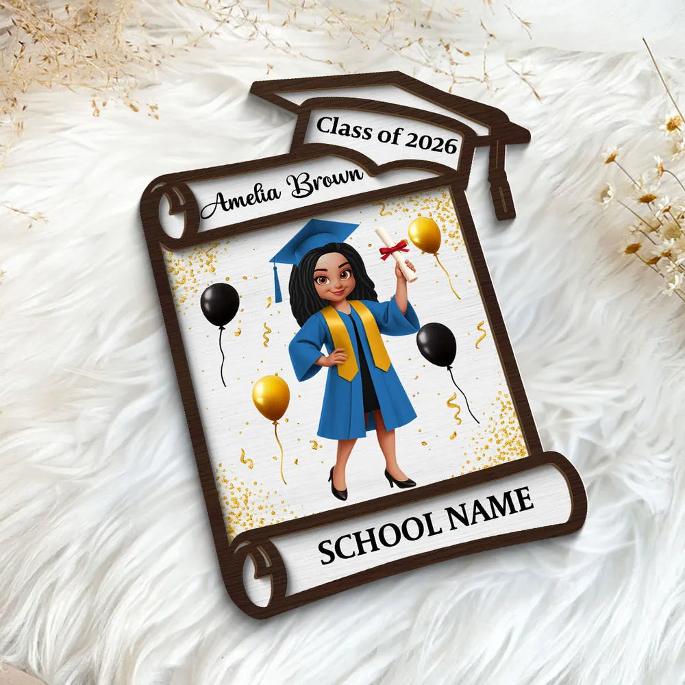 Class of Graduation 2-Layer Wooden Plaque Personalized Keepsake With Cap And Balloons For Desk Or Shelf Heartfelt Gift