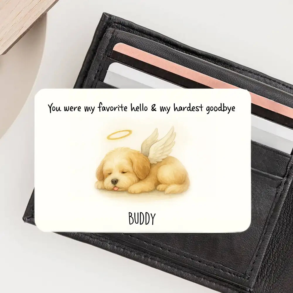 Sleeping Angel Puppy Wallet Card – You Were My Favorite Hello, My Hardest Goodbye, Custom Pet Loss Gift