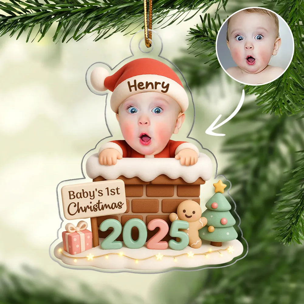 Personalized Baby's First Christmas Ornament with Photo Design