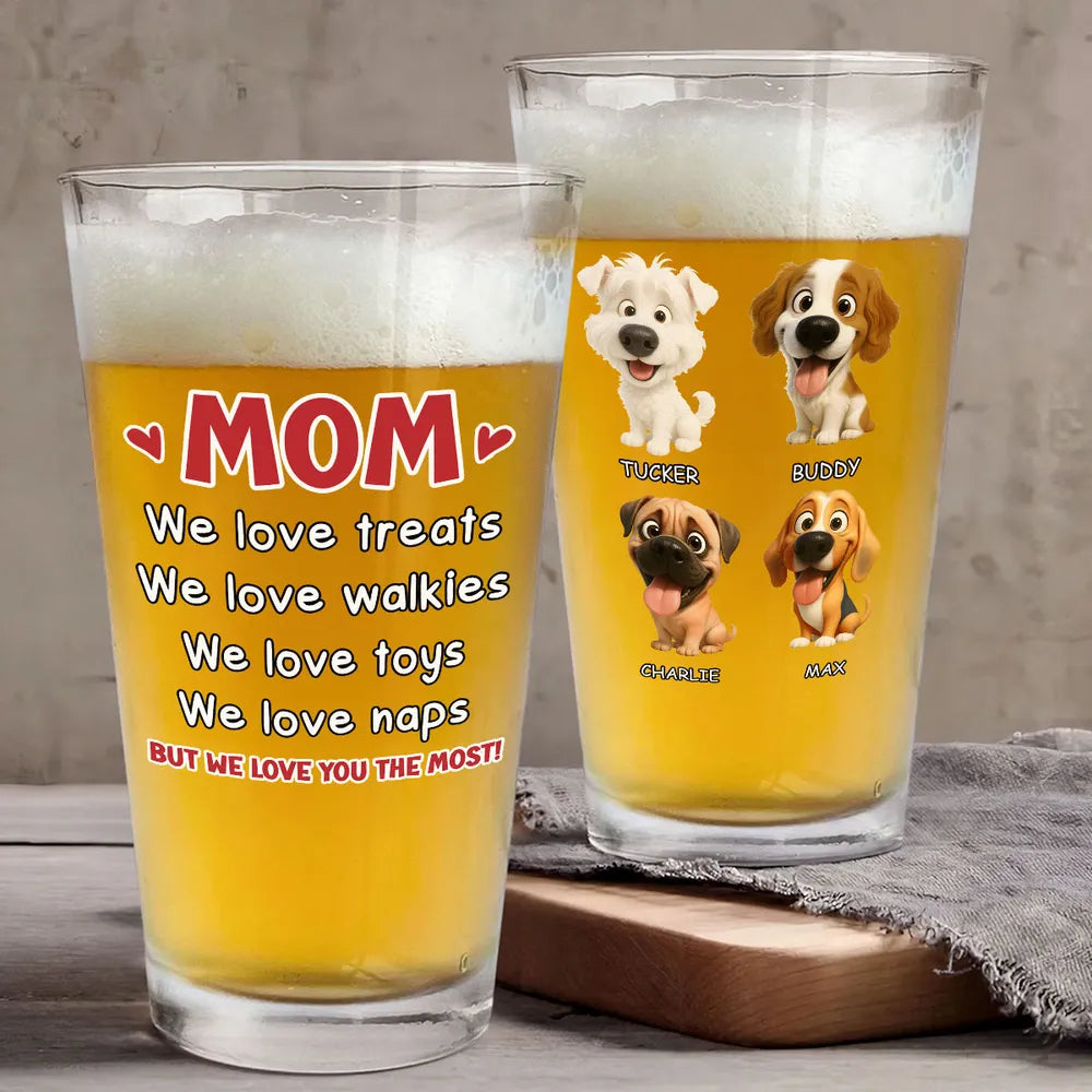 Dog-Themed Beer Glass for Dad – Cute Illustration Design, Heartwarming Gift for Father’s Day