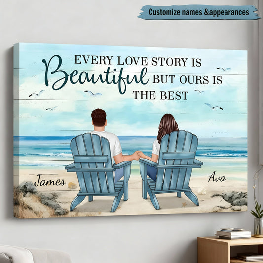 Romantic Beach Canvas for Couples, custom art with 'You & Me' vibe, perfect anniversary decor and a creative gift