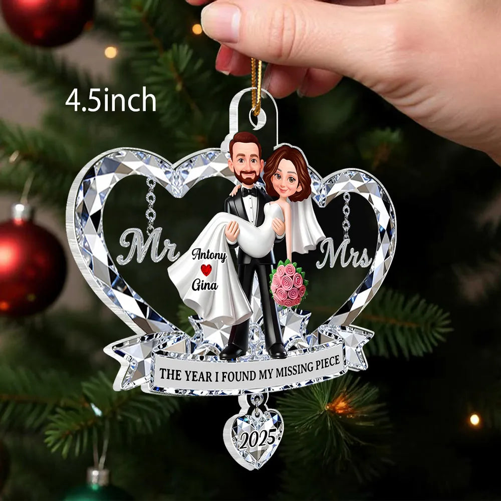 Personalized Acrylic Ornament for Couple, Mr & Mrs Bride in Groom's Arms, Christmas Tree Keepsake Unique Gift