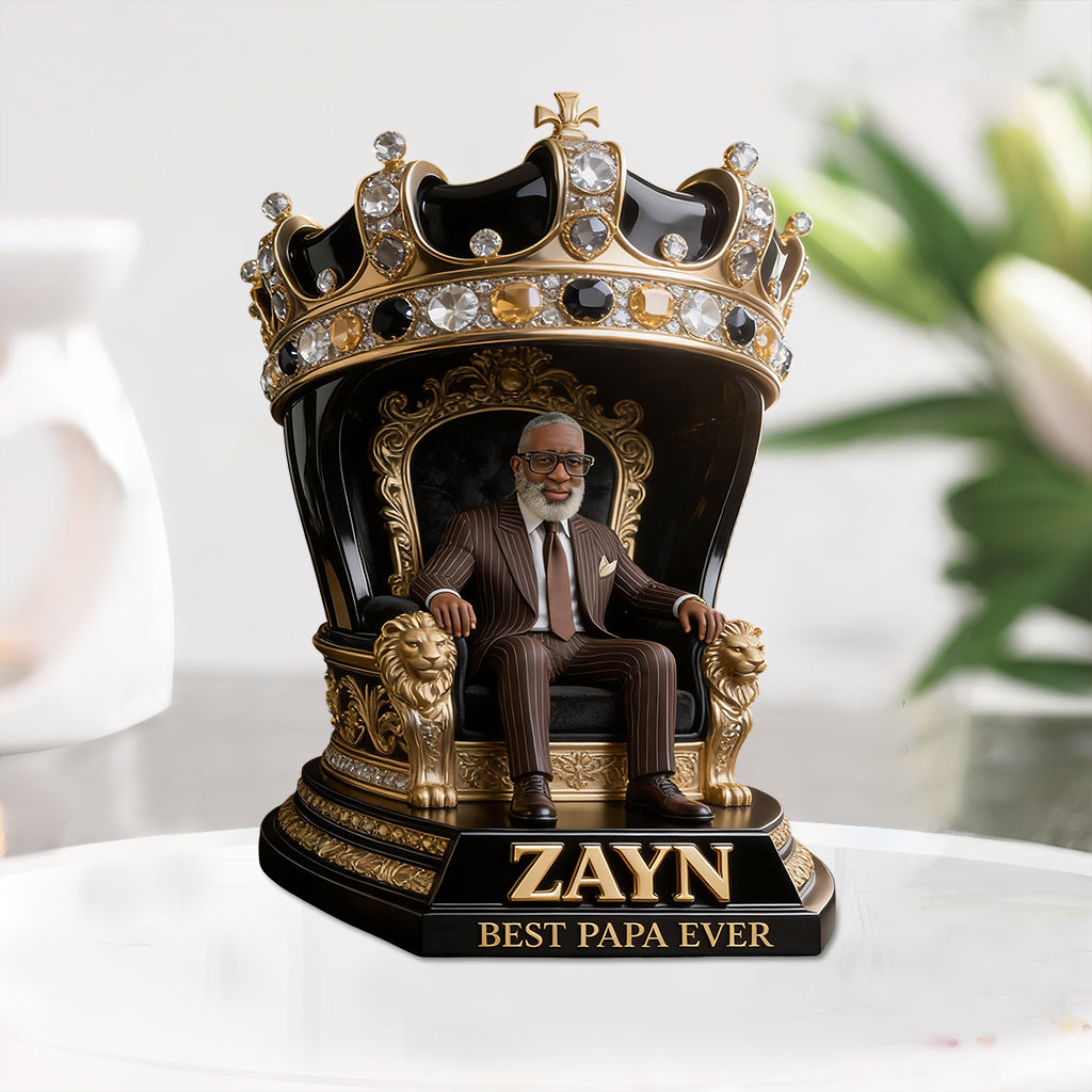 Custom King Throne Photo Figurine Statue for Latin Dad | Personalized Best Dad Ever Crown Sculpture | Unique Father's Day Gift for Husband Office Desk Decor
