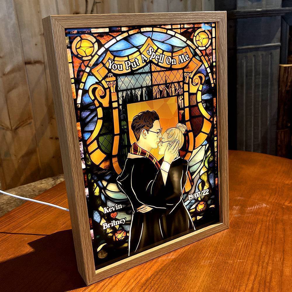 Wooden Frame Light Box Personalized Romantic Spellbound Couple Kiss Warm Glow Decor A Unique Creative Gift For Your Partner