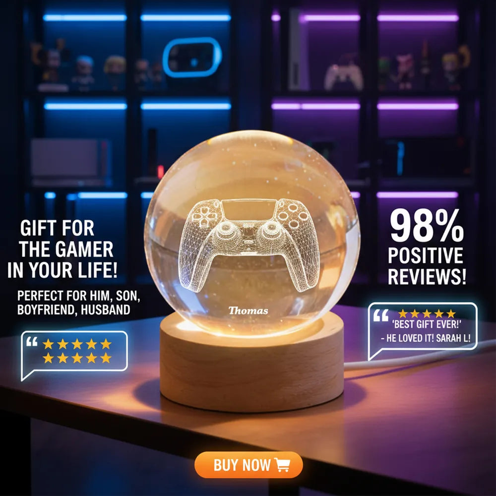 Personalized Crystal Ball LED Night Light – Boy Man Hobby Illusion Art Truck Night Light Desk Decor Unique Creative Gift