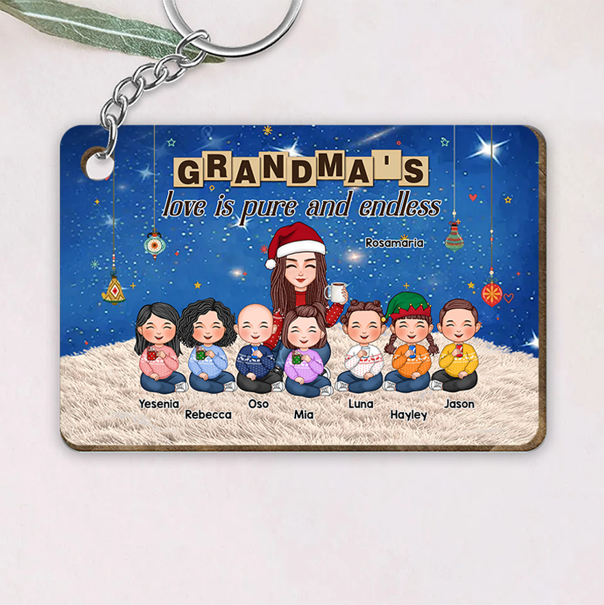 Grandma & Grandkid Sitting On Heart Pattern Moon - Personalized Poster or Canvas or Ornament or Plaque or Keychain