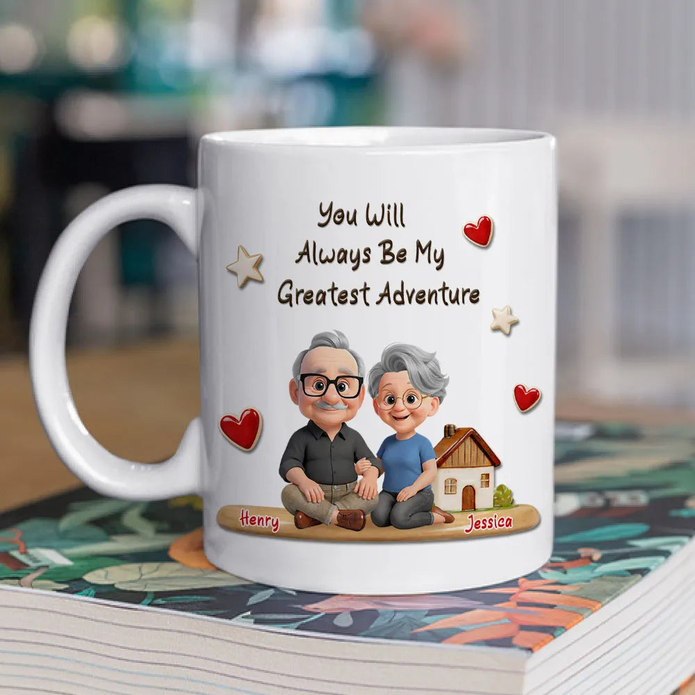 Personalized White Ceramic Mug With 'You Will Always Be My Greatest Adventure' Cute Couple Art Unique Gift for Husband or Wife