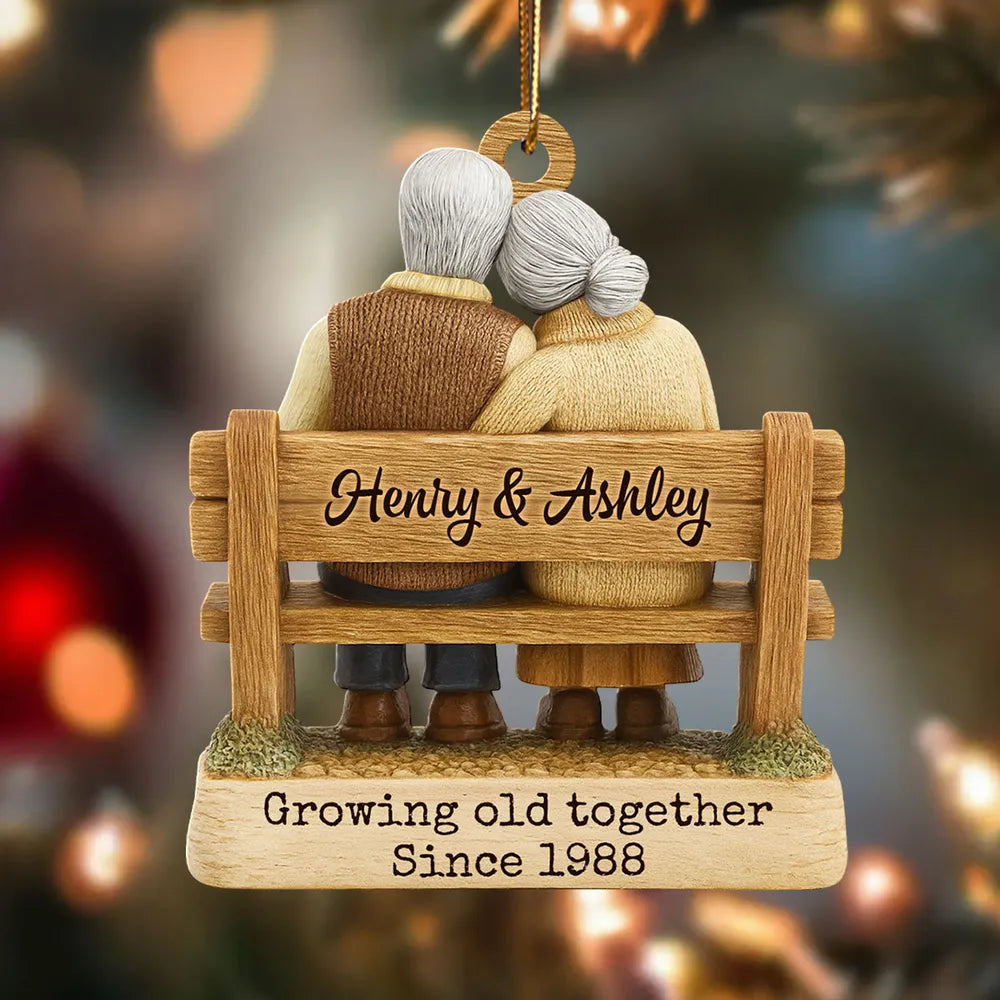 Wooden Ornament for Couples, Cozy Back-View Bench Scene, A Heartwarming Personalized Christmas Gift