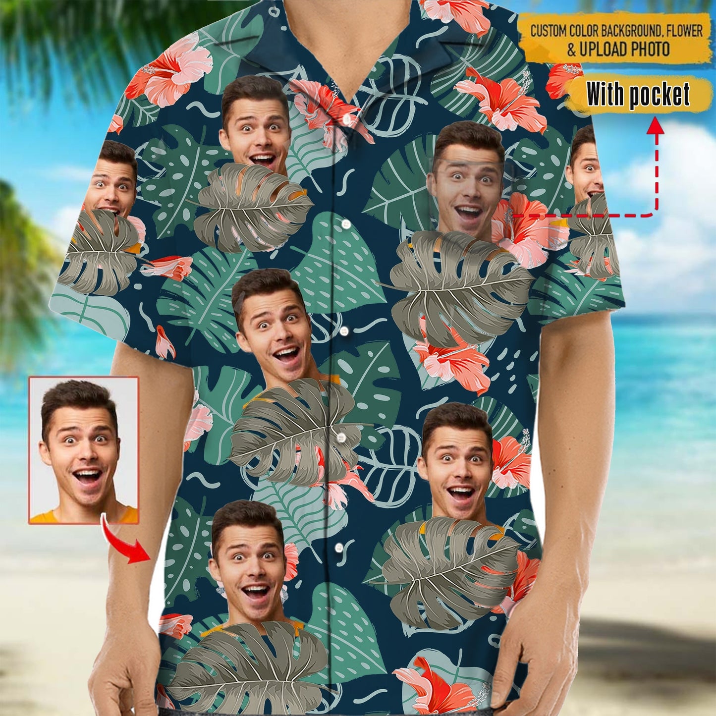 Personalized Face Print Hawaiian Shirt – Upload Your Photo, Perfect for Summer Fun