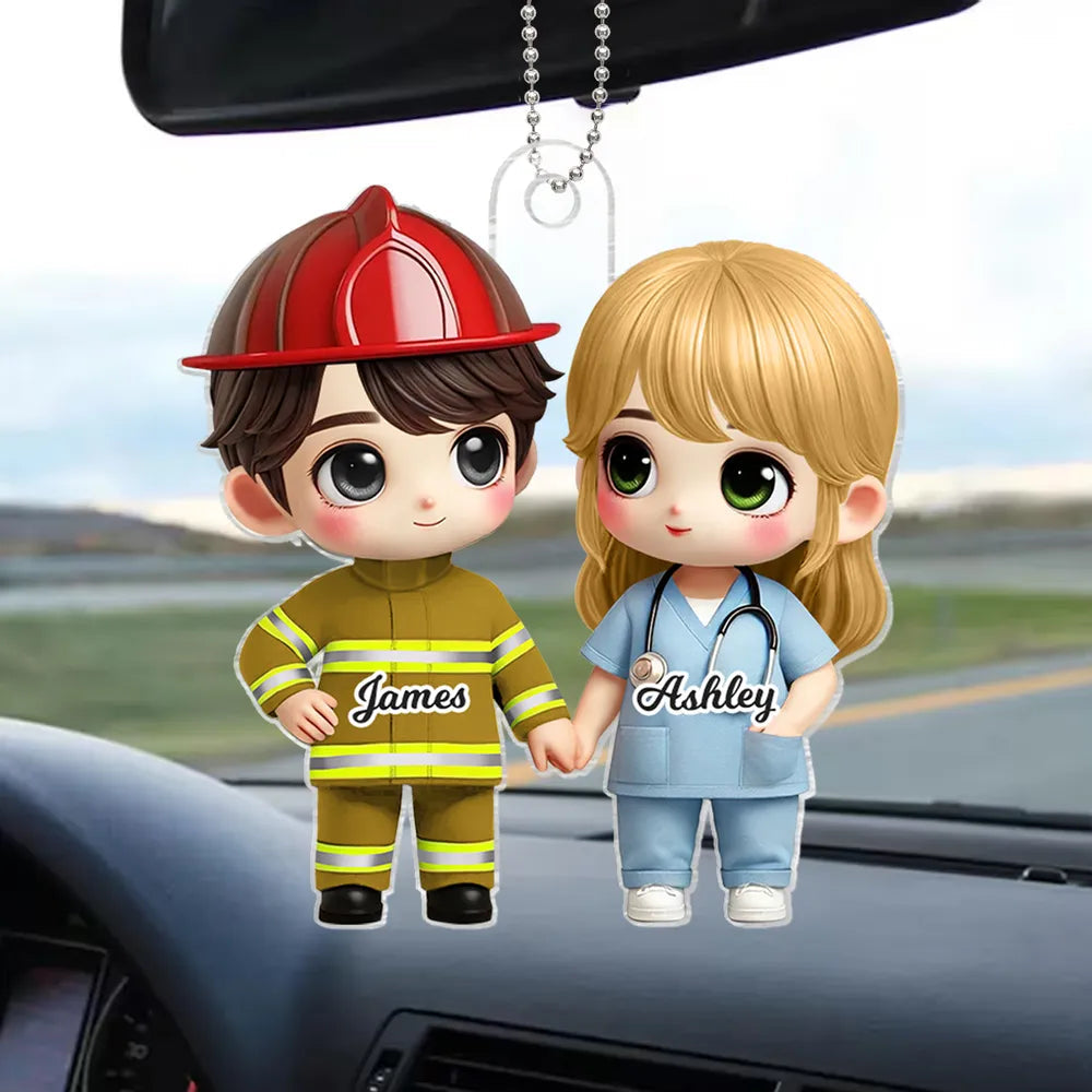 Custom Couples Acrylic Car Hanger – Profession-Themed Anniversary Gift