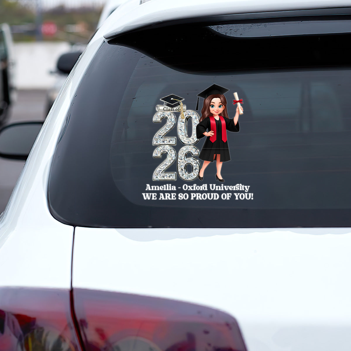 Personalized Graduation Sticker Decal Class of 20 26 Girl Holding Diploma Proud Message Unique Gift