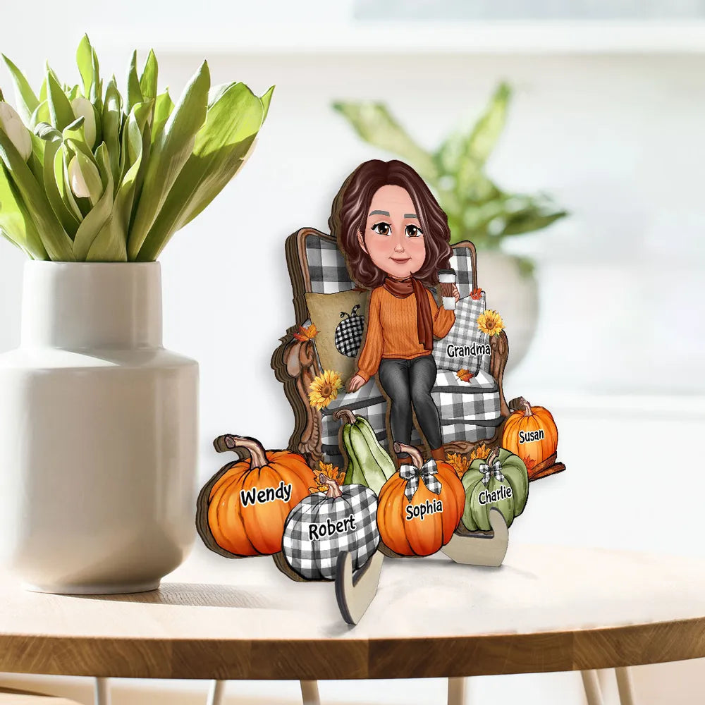 "Personalized Grandma's Autumn Pumpkin Plaque, Poster, Keychain, Ornament, Pillow & Blanket and Cup - A Heartwarming Gift for Loved Ones"