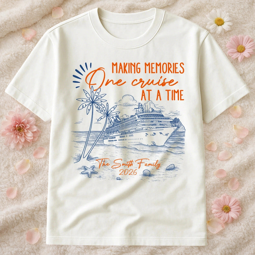 Personalized Cruise Memory Classic Tee with Ocean Liner Sketch for Travel Lovers - Unique Family Vacation Gift