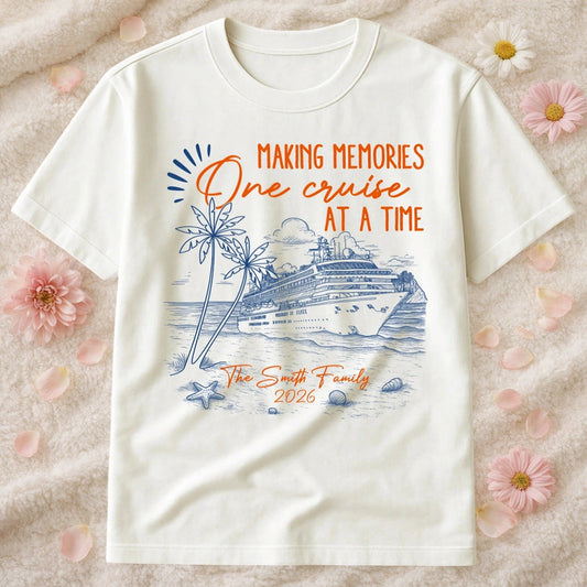 Personalized Cruise Memory Classic Tee with Ocean Liner Sketch for Travel Lovers - Unique Family Vacation Gift