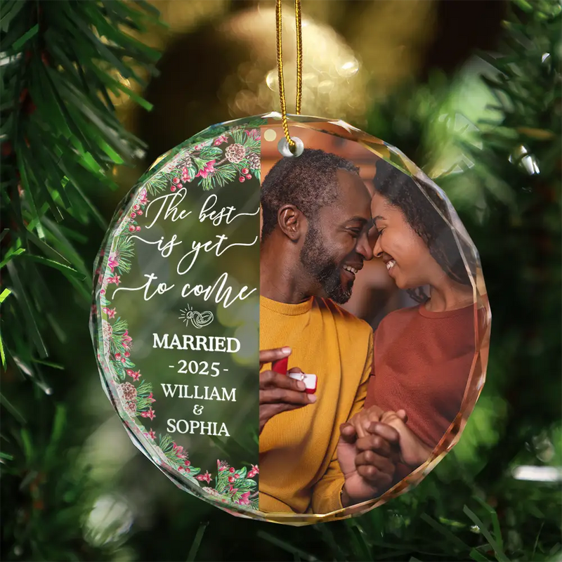 Crystal Ornament Personalized for an Engaged Couple, The Best Is Yet To Come Holiday Keepsake, Romantic Gift