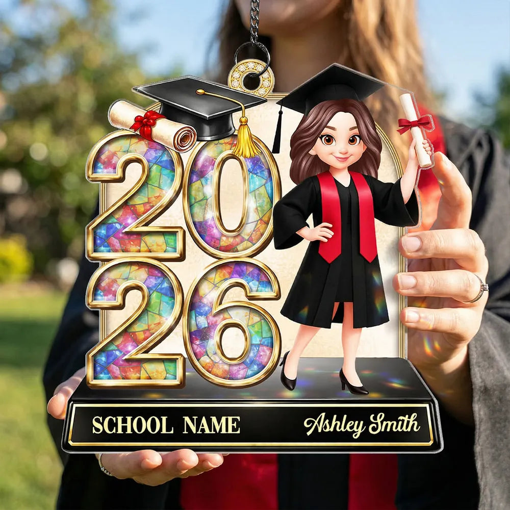Personalized Class of Graduation Acrylic Suncatcher Ornament for Daughter Son, Cap and Diploma Design, Unique Gift