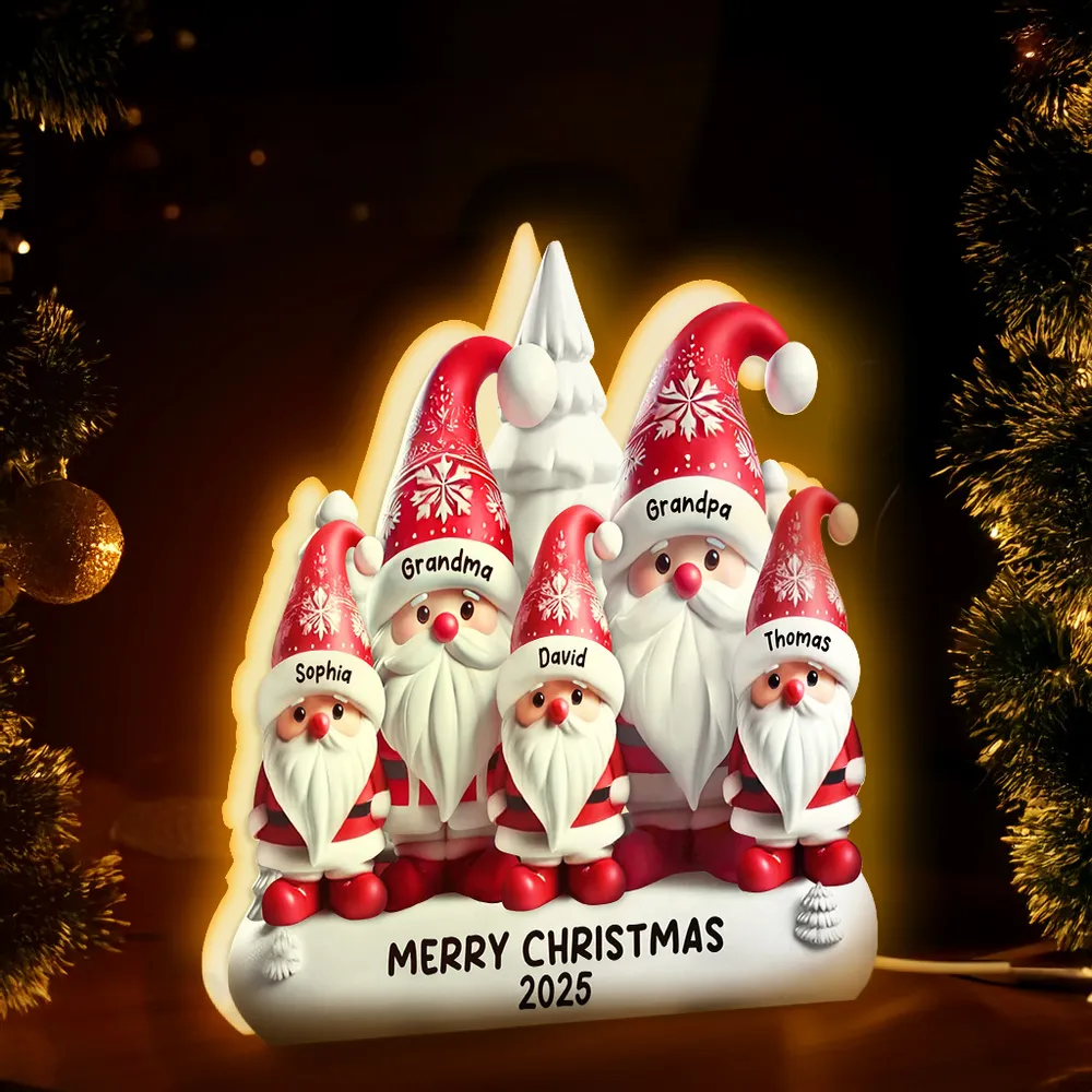 Personalized Acrylic Light Box with Santa Family, Warm Glow Christmas Décor, Unique Holiday Gift for Grandparents & Kids