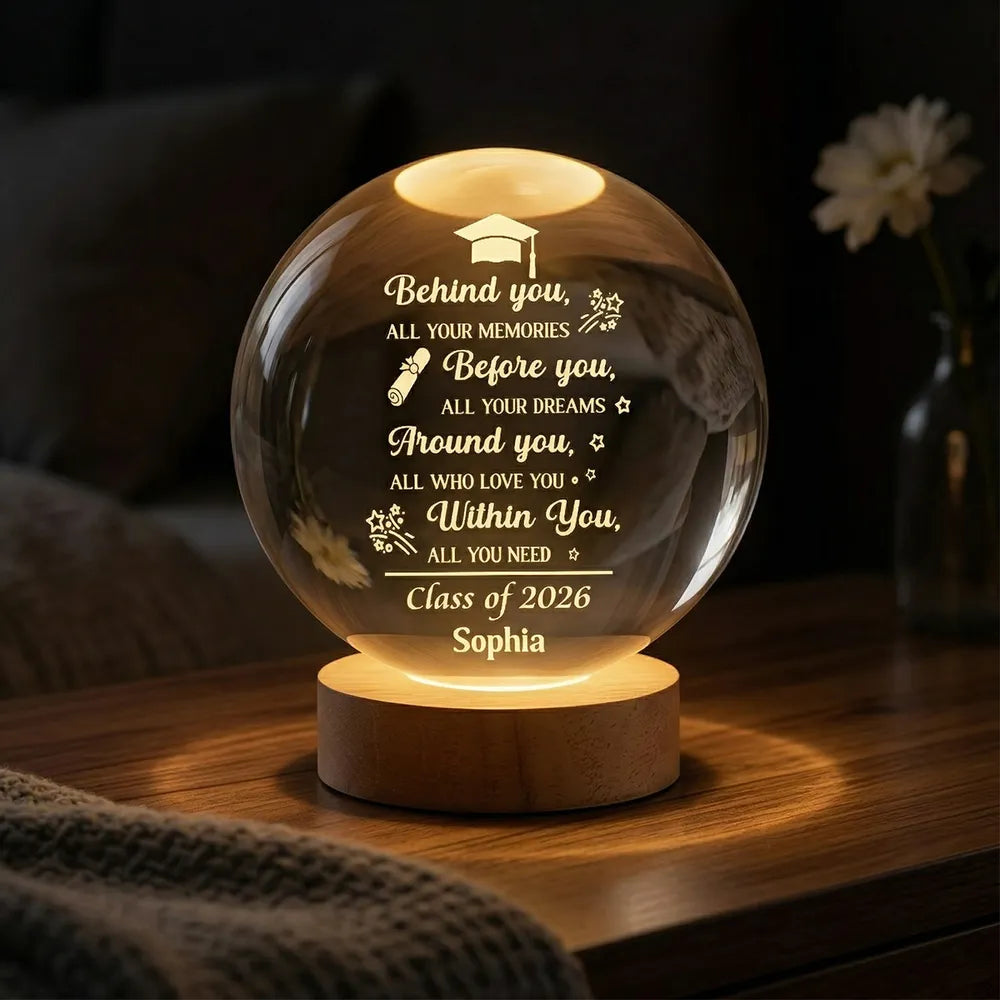 Behind You Before You Quote 1-Color K5 Globe Lamp, Personalized Graduation Night Light, Heartwarming Unique Gift for Son or Daughter