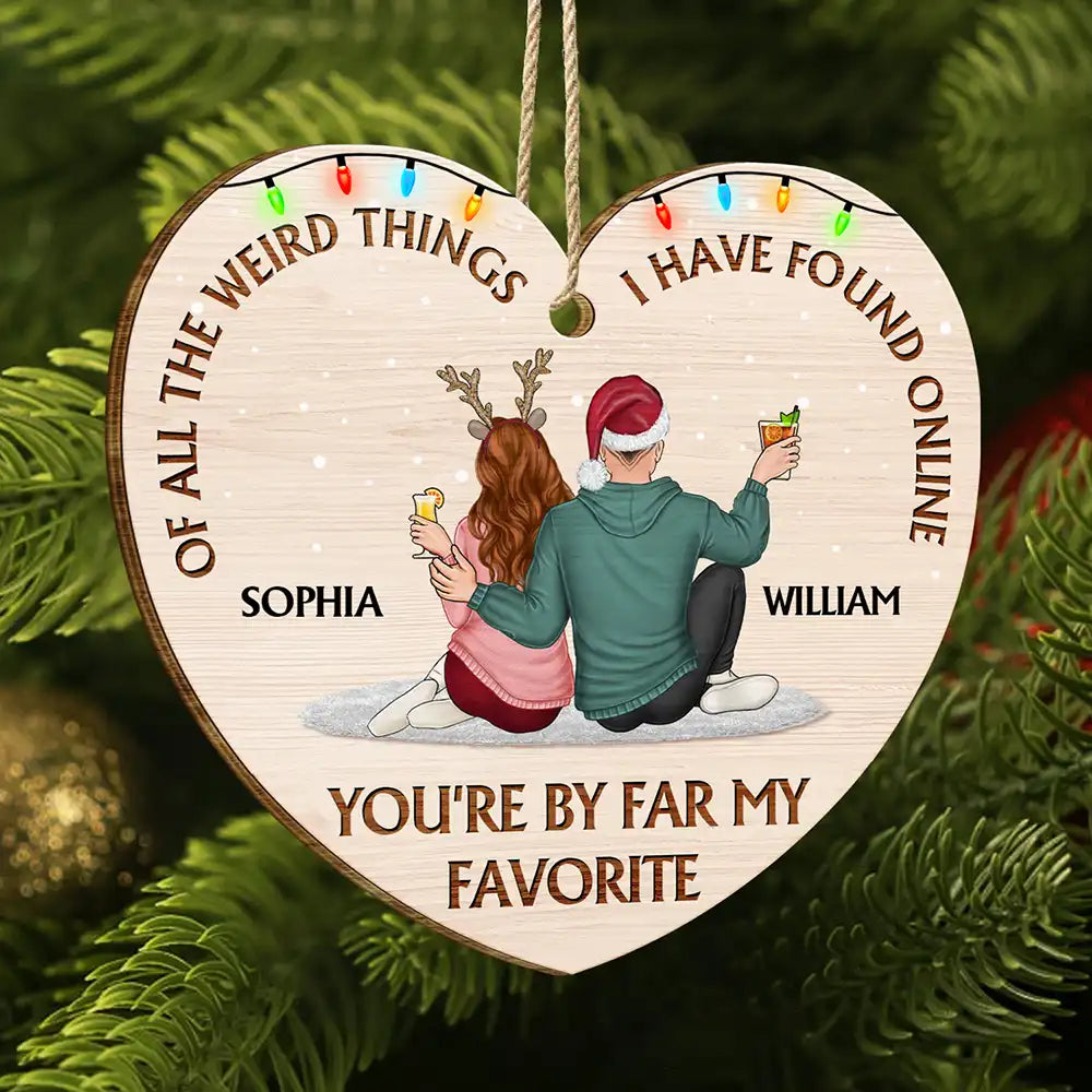 Personalized Couple Heart Wooden Ornament With Funny Love Quote, Cozy Christmas Tree Decor, Unique Gift for Husband or Wife
