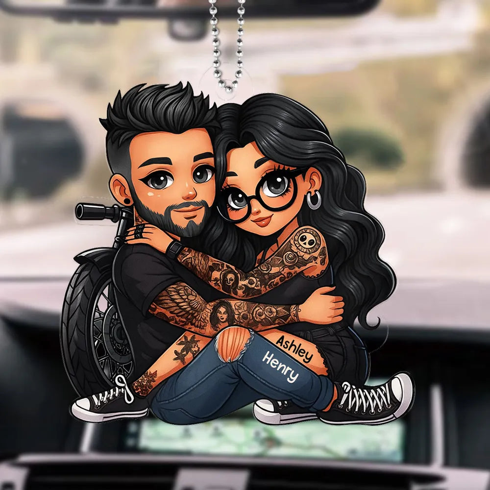 Ride Together Biker Couple Acrylic Car Hanger – Personalized Gift for Motorcycle Lovers