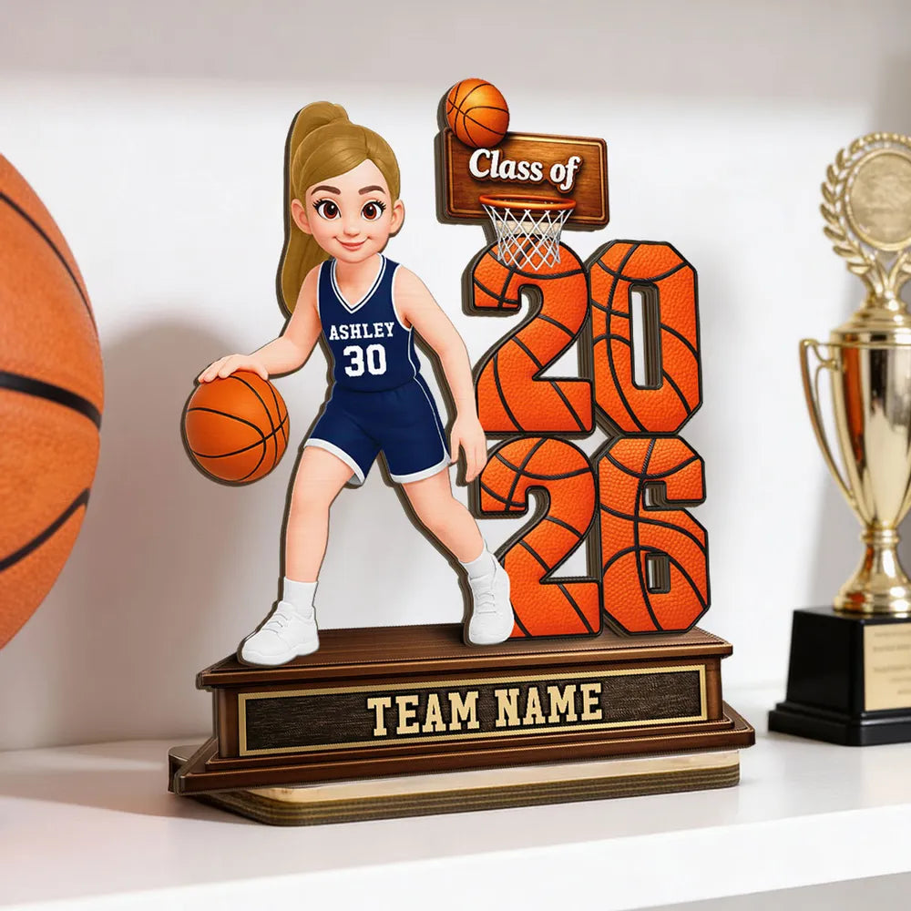 Personalized Basketball Class Of 2-Layer Wooden Plaque for Senior Player on Court, Unique Graduation Gift