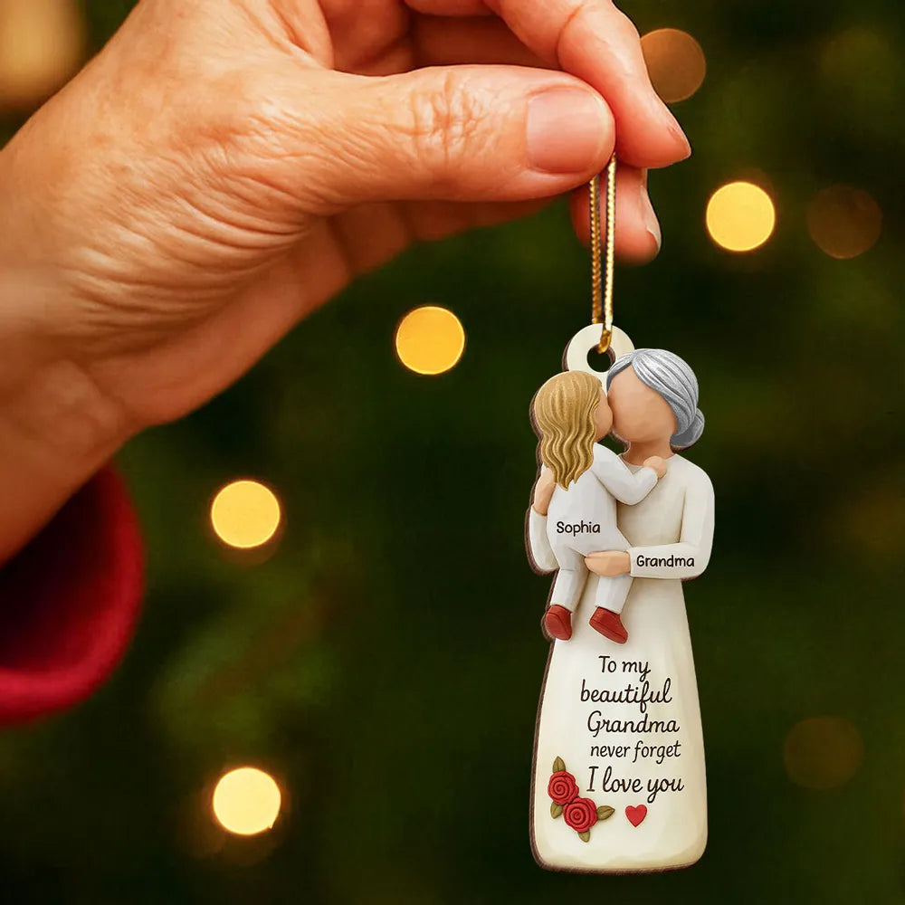 Wooden Ornament - Personalized Grandma & Grandchild Hug, Holiday Tree Decor, unique gift that says 'I love you'
