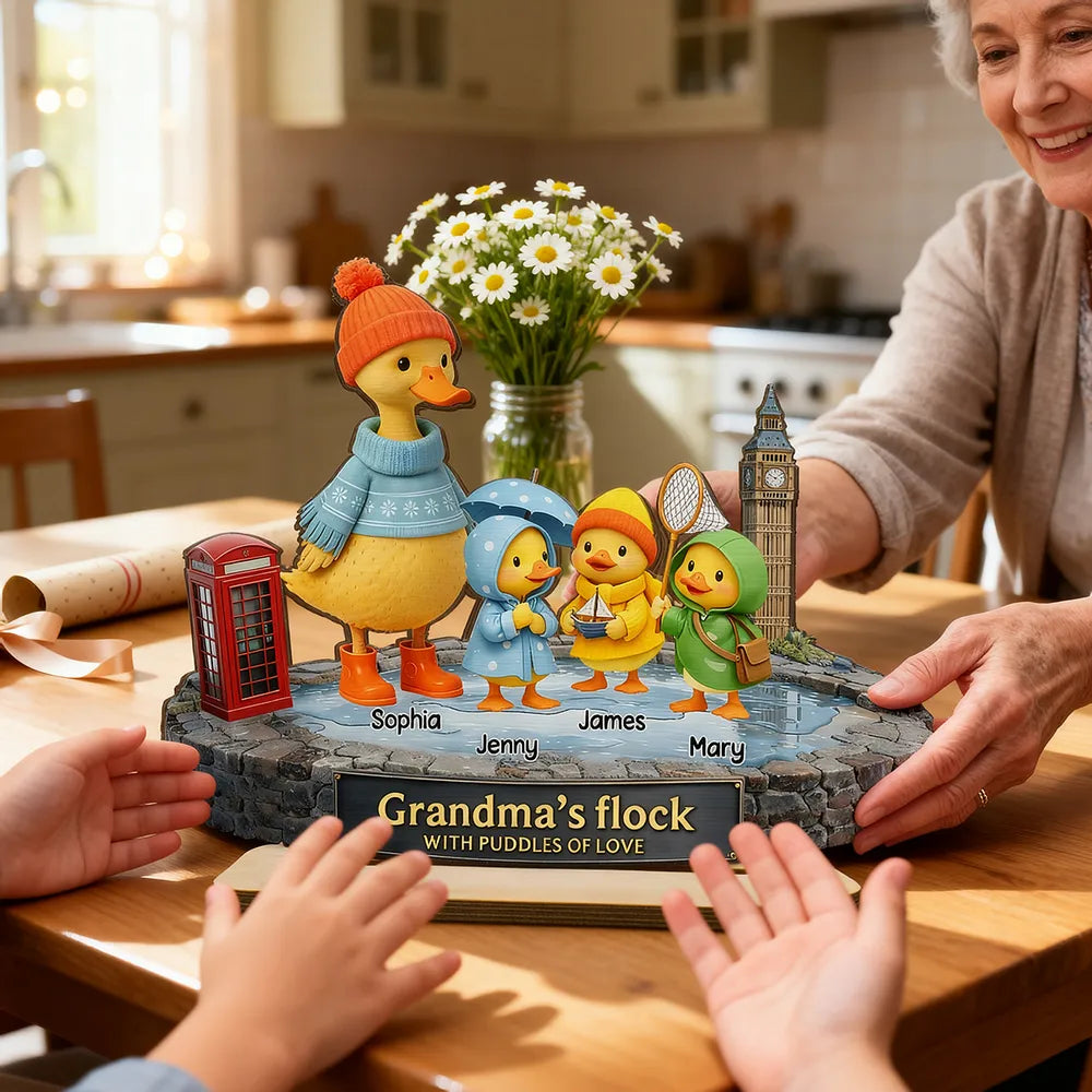Personalized 2-Layer Wooden Plaque Grandma's Flock Scene, Unique Gift for Grandma or Nanny, Heartwarming Family Keepsake