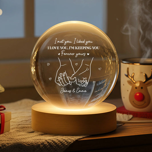 Personalized 3-Color K5 Globe Lamp with Holding Hands Line Art Romantic Night Light Unique Gift for Couples