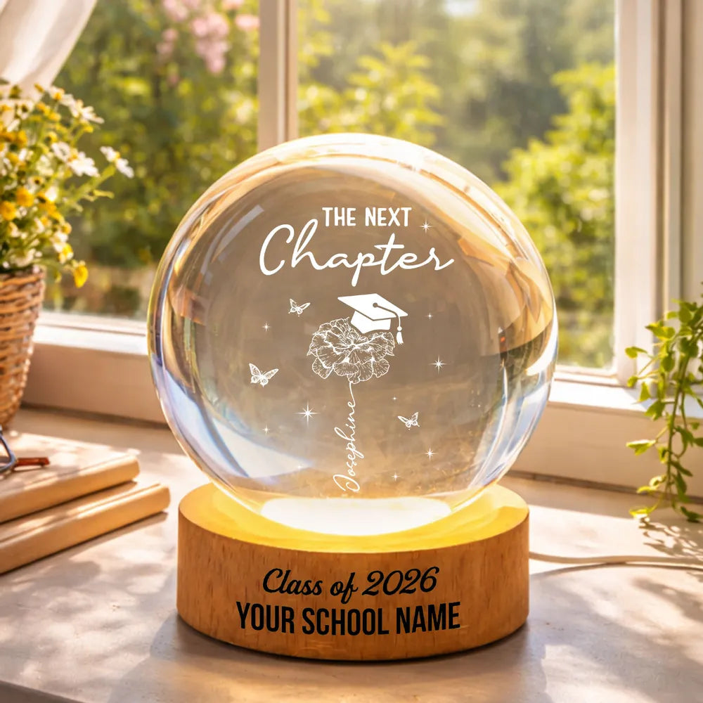 Personalized Globe Lamp Night Light, The Next Chapter Graduation Cap Floral Design, Cozy Dorm Decor, Unique Gift