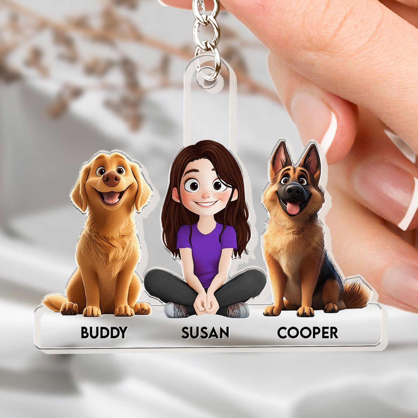 Personalized Acrylic Keychain with Custom Family Pets – Featuring Your Dog and Family Member Names, Perfect Gift for Dog Lovers, Ideal for Any Occasion