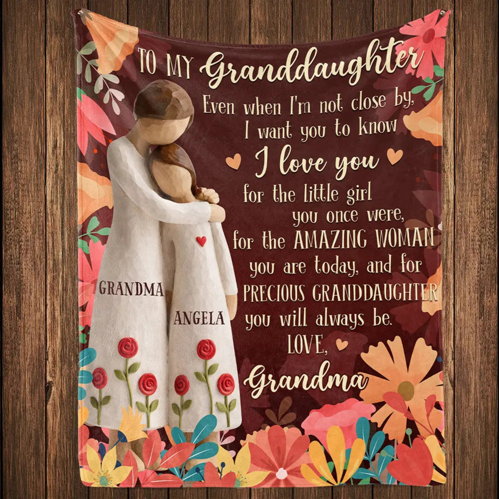 Grandma to Granddaughter Personalized Fleece Blanket, Warm Floral Message Throw, Heartwarming Unique Gift for Her