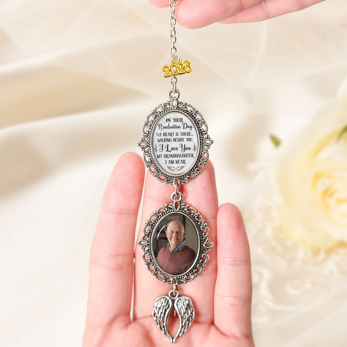 Personalized Stainless Steel Tassel Charm Graduation Gift with Photo Keepsake and 'On Your Graduation Day' Message