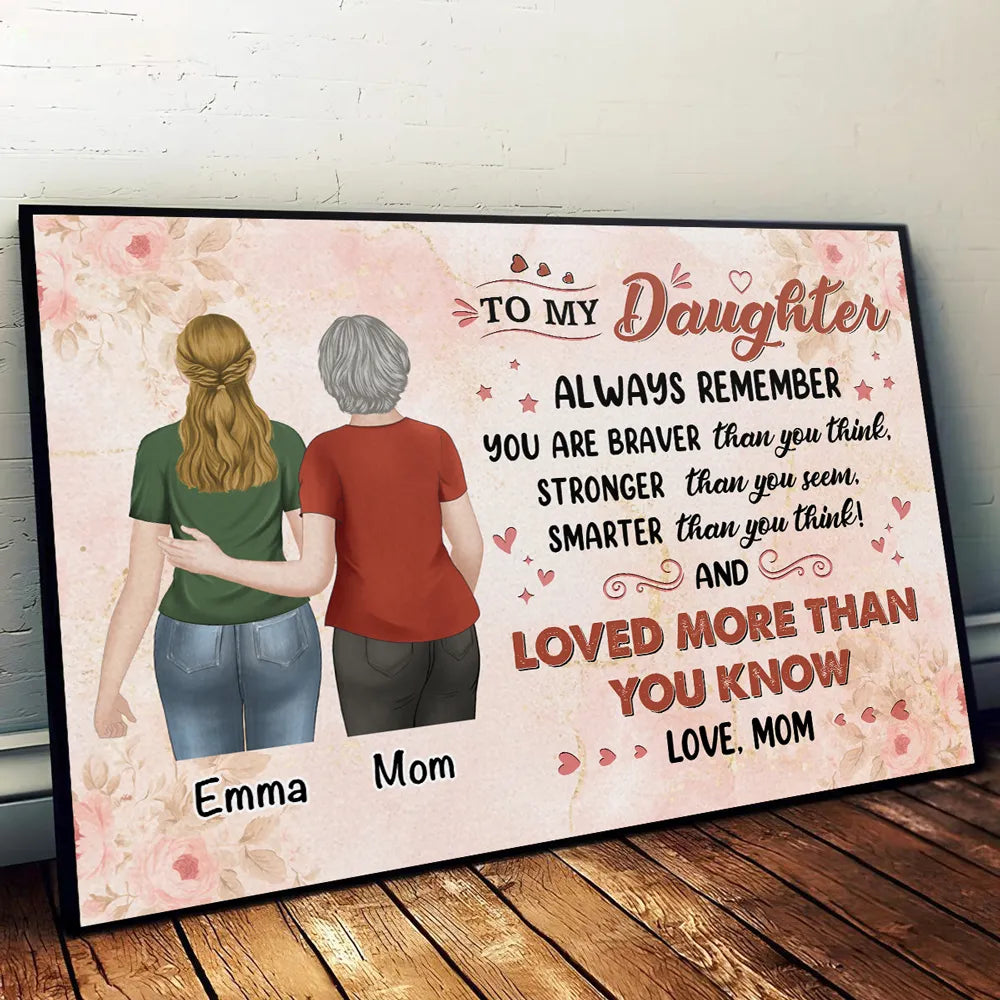 Personalized Mother and Daughter Poster, Always Remember You Are Braver Quote, Unique Gift for Mom or Daughter