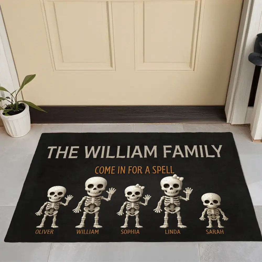 Skeleton Family Welcome Standard Doormat, Halloween Décor for Fun Entryway Ambiance