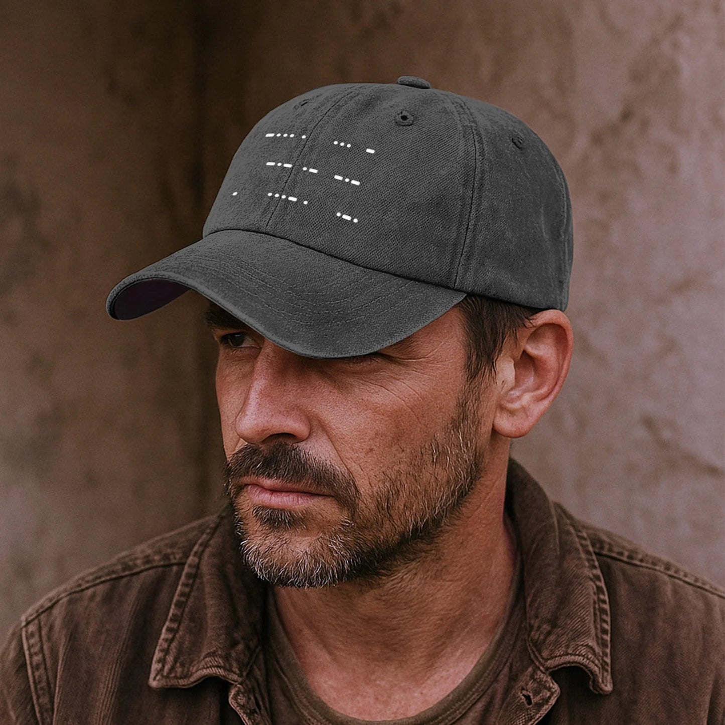 Personalized Washed Denim Baseball Cap with Morse Code Hidden Message, Vintage Look Everyday Wear, Unique Gift for Dad