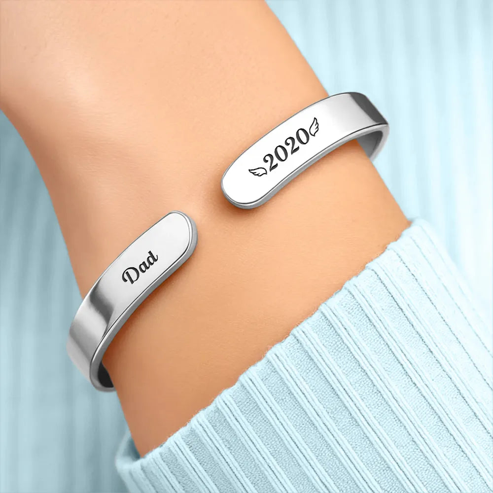 Personalized Stainless Steel Cuff Bracelet Memorial Gift · Custom Message Keepsake for Loved One · Always Loved Never Forgotten