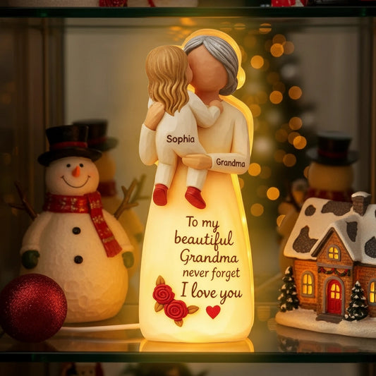 Acrylic Light Box, Hugging Grandma & Grandchild, Warm Glow for Bedroom or Shelf, a unique gift with 'I love you'