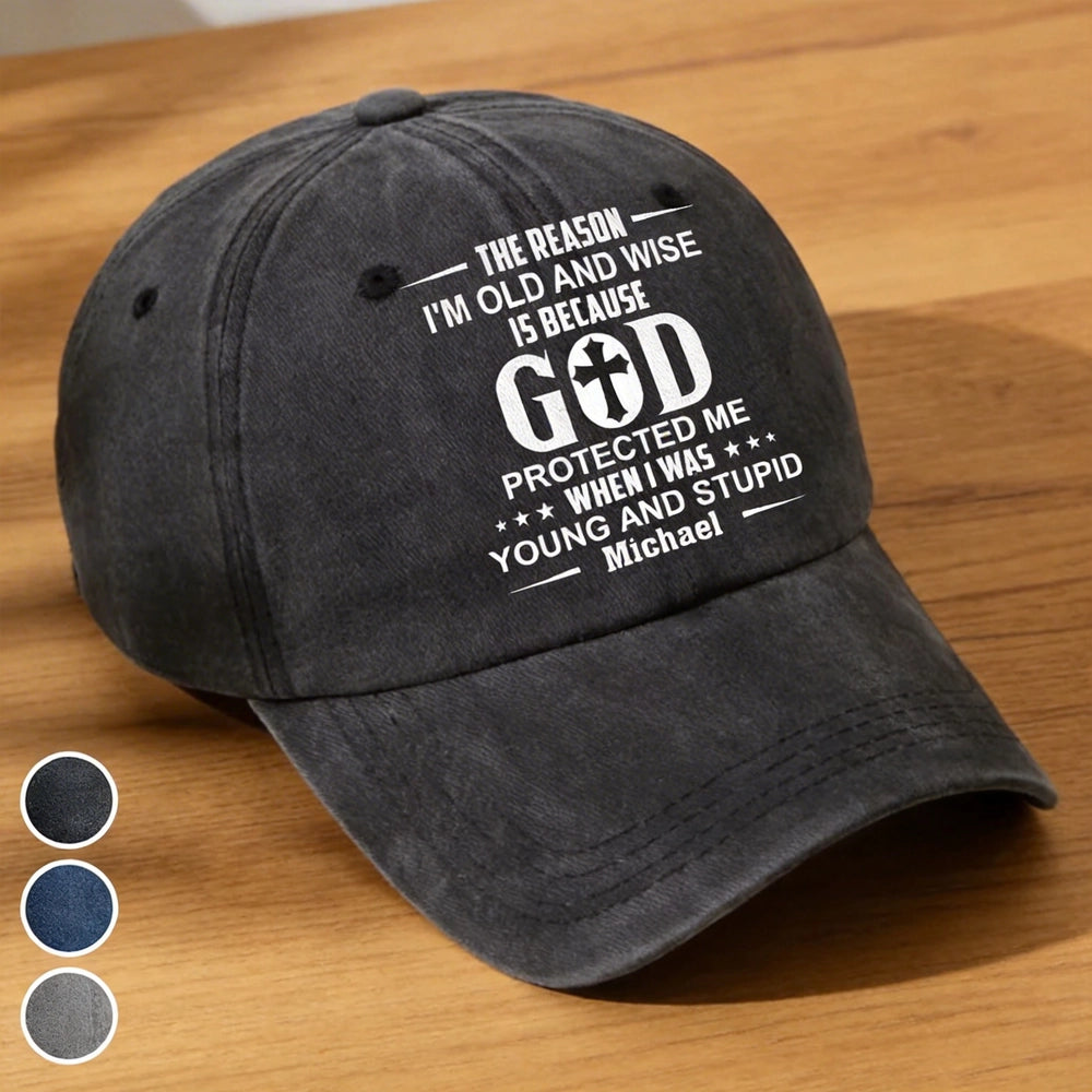 Washed Denim Baseball Cap with Funny Faith Quote, Personalized Vintage Hat for Everyday Outdoor Wear, Unique Gift