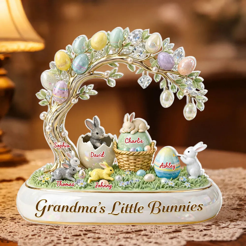 Personalized Shaped Acrylic Block Plaque Grandma's Little Bunnies Easter Egg Scene - Unique Easter Gift for Grandma